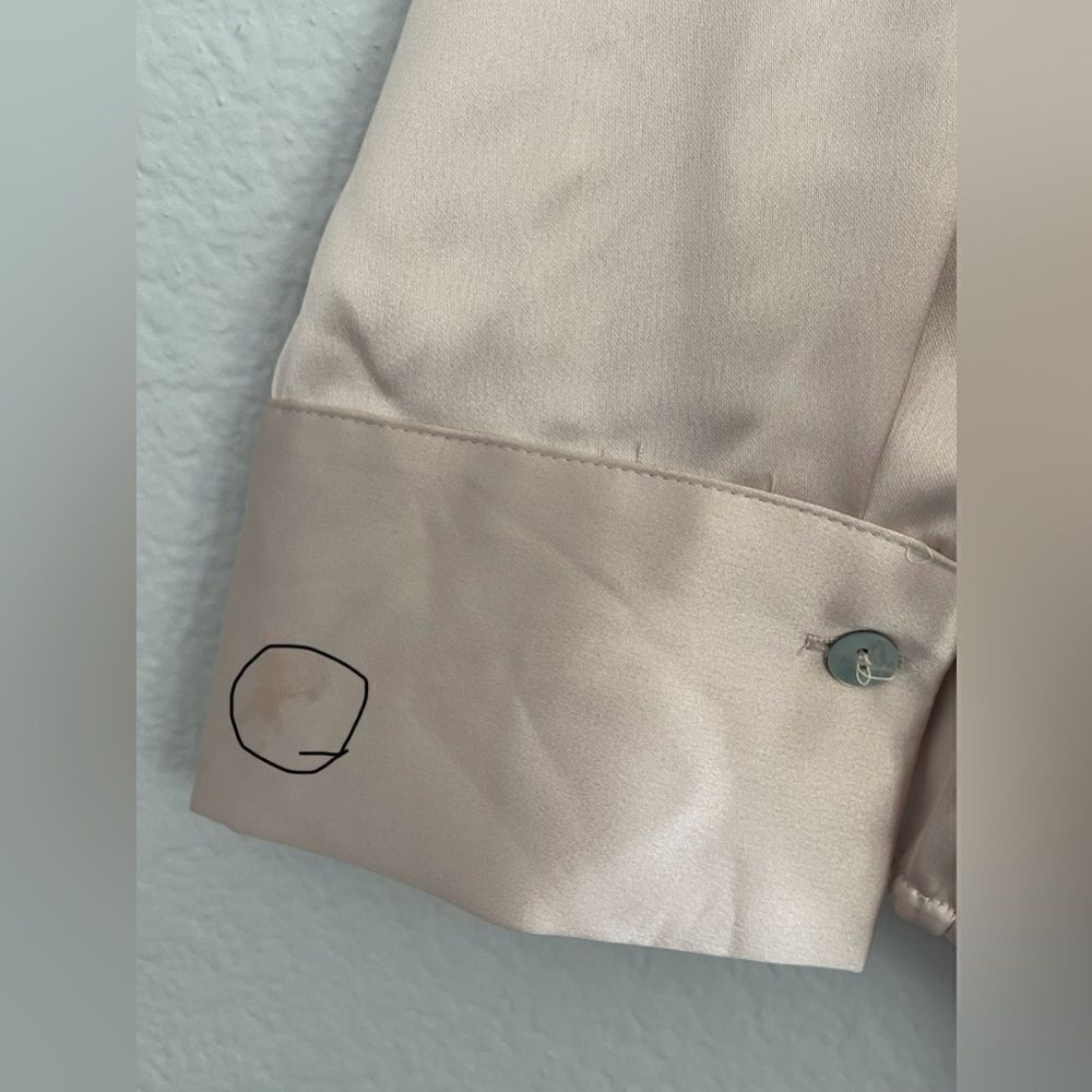 Nicole Miller Satin long sleeve Shirt with flap pockets on Chest SZ:Med Taupe - Picture 9 of 10
